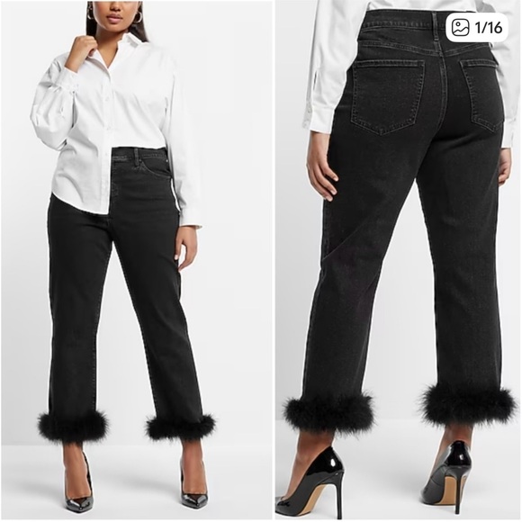 Express Black Jeans with Removable Faux Fur Cuffs Size 6 NWT - Picture 1 of 12